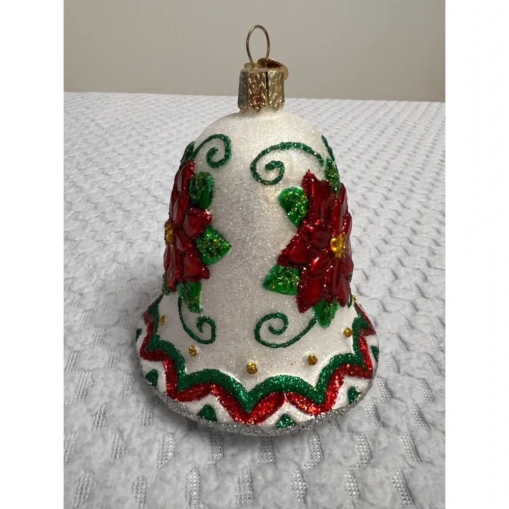 Old World Christmas Hand Blown Glass Bell Ornament Poinsettia‎ OWC Cottagecore